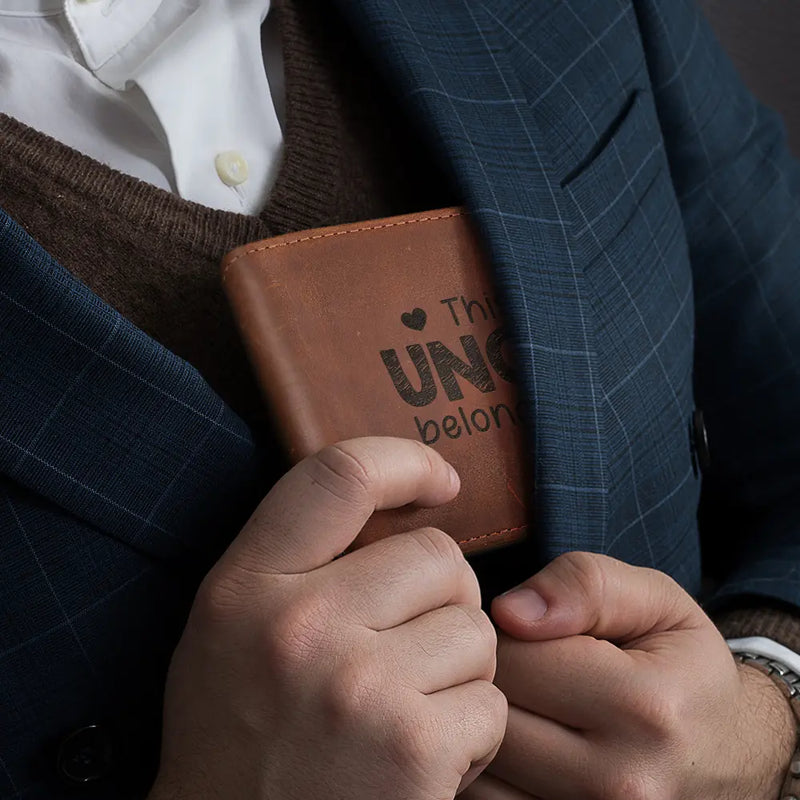 Gift For Father, Gift For Grandpa, Love - Handprints This Grandpa Daddy Belongs To - Personalized Engraved Leather Wallet