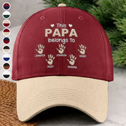 Gift For Father,Gift For Grandpa,Happy,Icon - Handprints This Papa Grandpa Belongs To - Personalized Embroidered Two Tone Cap