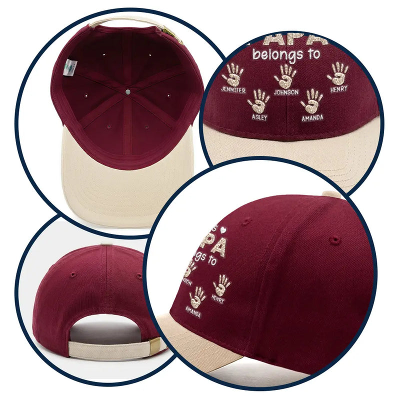 Gift For Father,Gift For Grandpa,Happy,Icon - Handprints This Papa Grandpa Belongs To - Personalized Embroidered Two Tone Cap