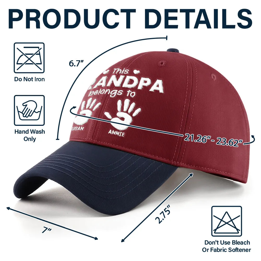 Gift For Father,Gift For Grandpa,Happy,Icon - Handprints This Papa Grandpa Belongs To - Personalized Embroidered Two Tone Cap