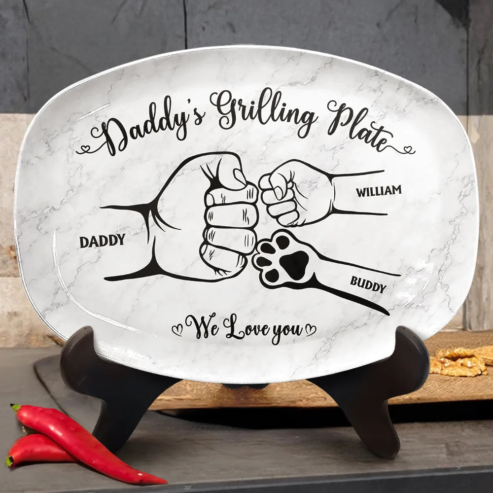 Gift For Father,Gift For Grandpa,Grilling,Non-Eng,Icon,Proud - Handpunch Dad's Grilling Plate - Personalized Plate