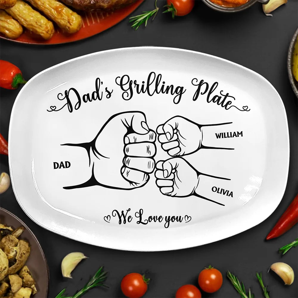 Gift For Father,Gift For Grandpa,Grilling,Non-Eng,Icon,Proud - Handpunch Dad's Grilling Plate - Personalized Plate