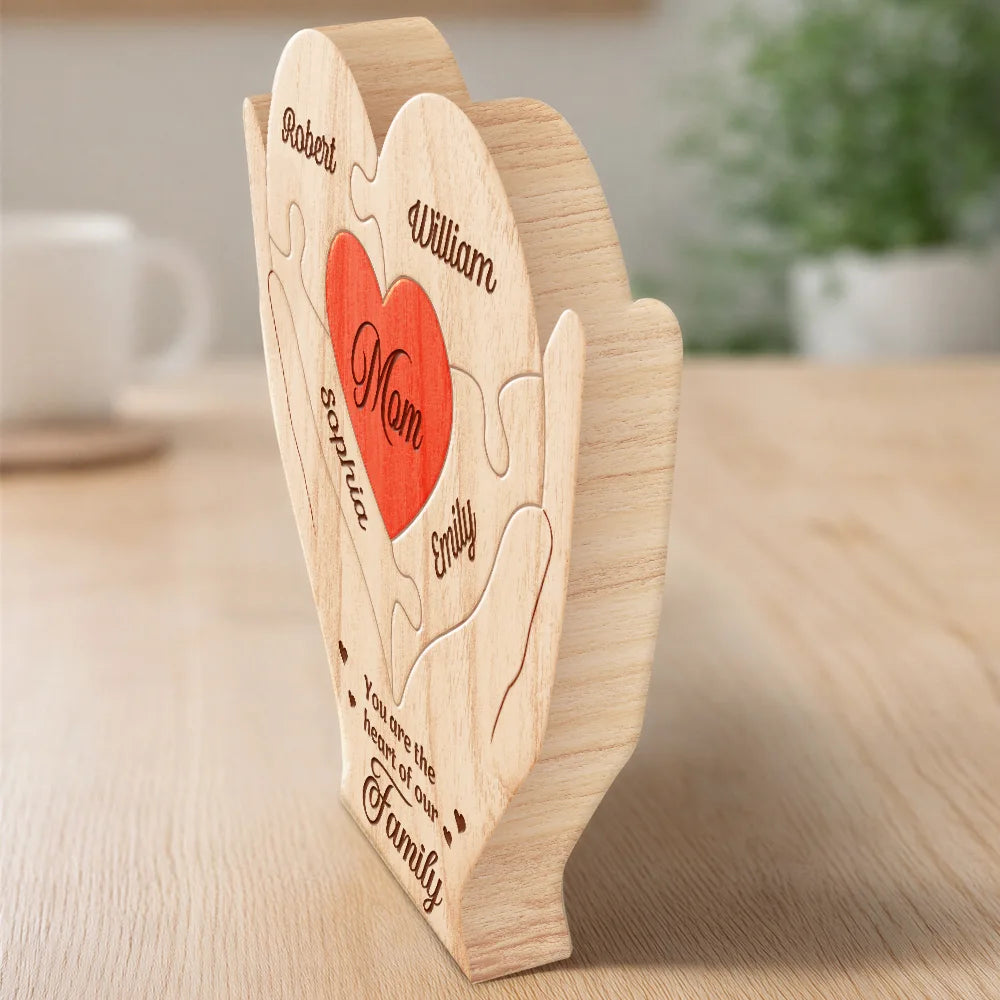 Gift For Mother,Love,Gift For Grandma,Top Market - Hands Holding Heart You Are The Piece That Holds Us Together - Personalized Custom Shaped Wooden Puzzle
