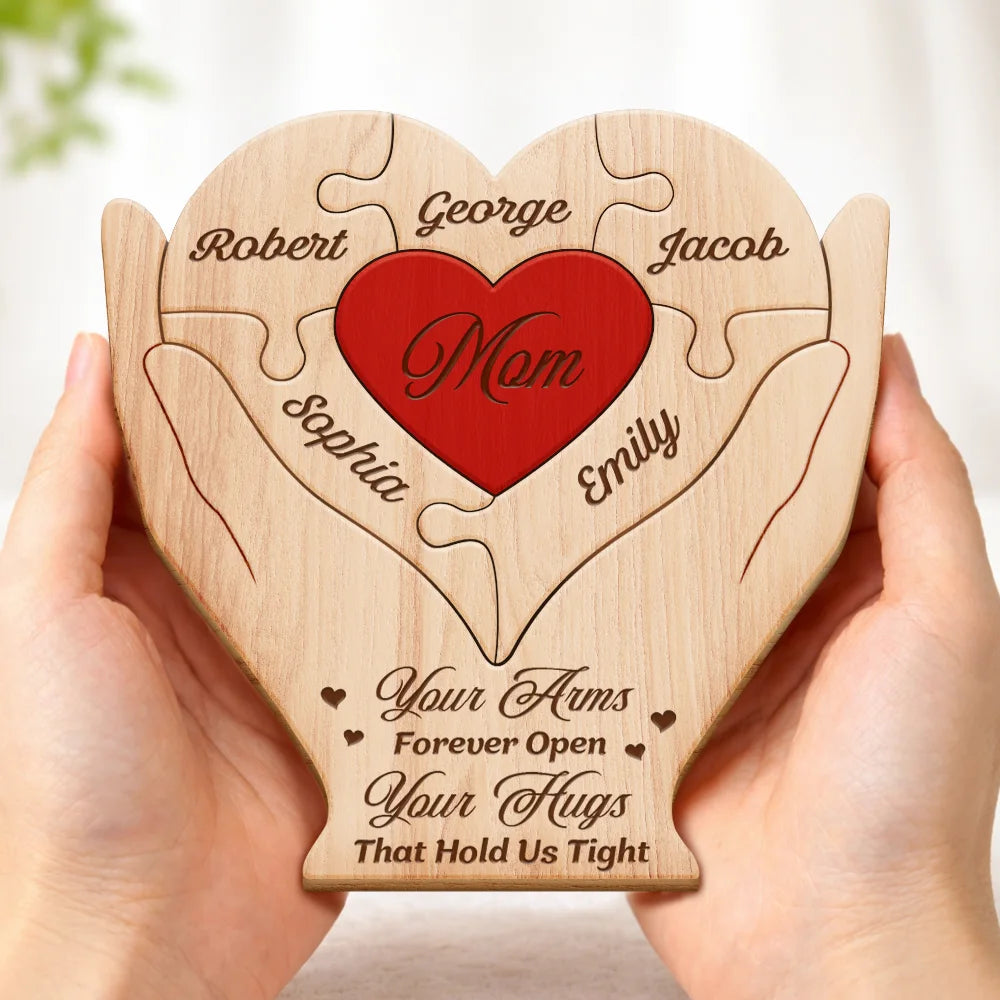 Gift For Mother,Love,Gift For Grandma,Top Market - Hands Holding Heart You Are The Piece That Holds Us Together - Personalized Custom Shaped Wooden Puzzle