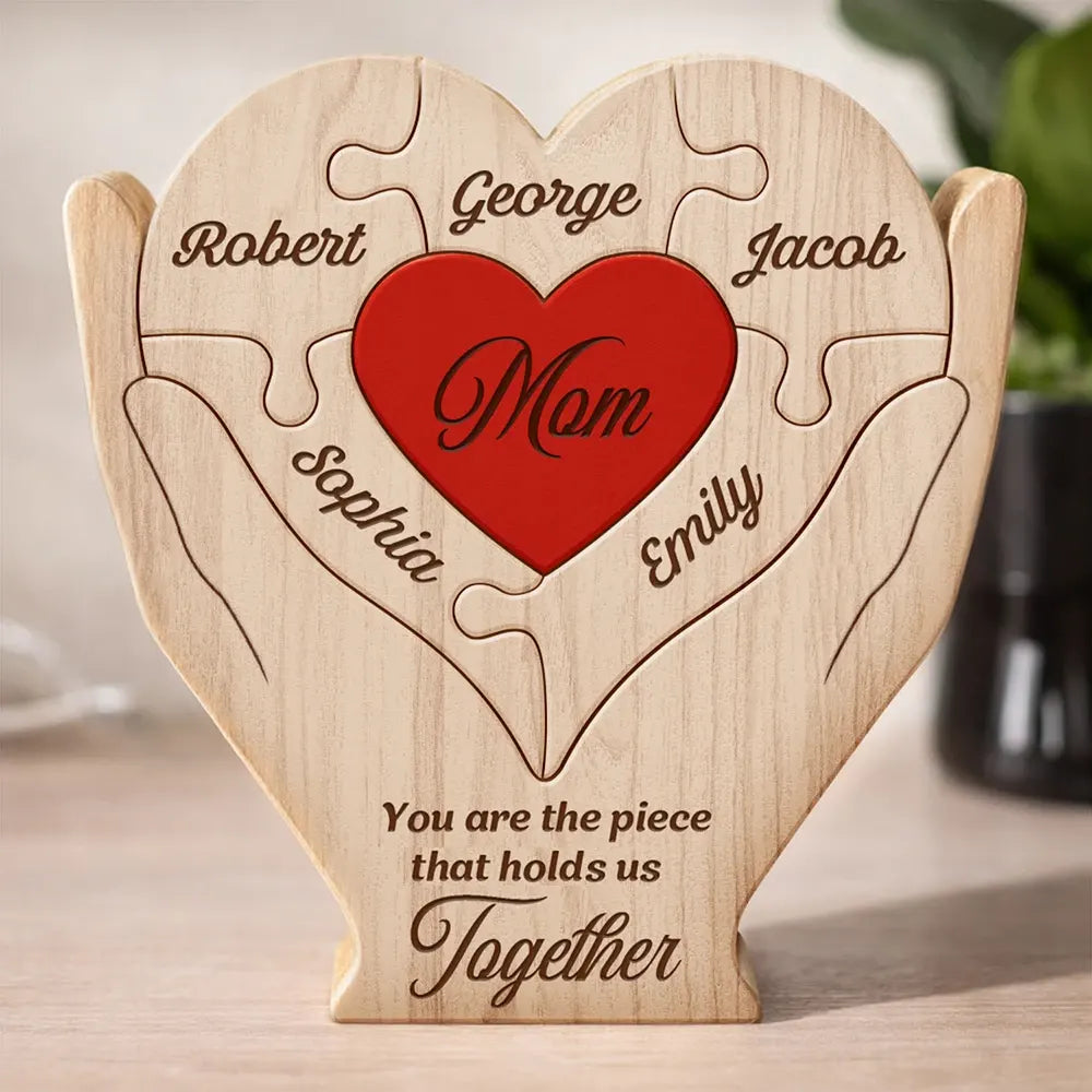 Hands Holding Heart You Are The Piece That Holds Us Together - Personalized Custom Shaped Wooden Puzzle