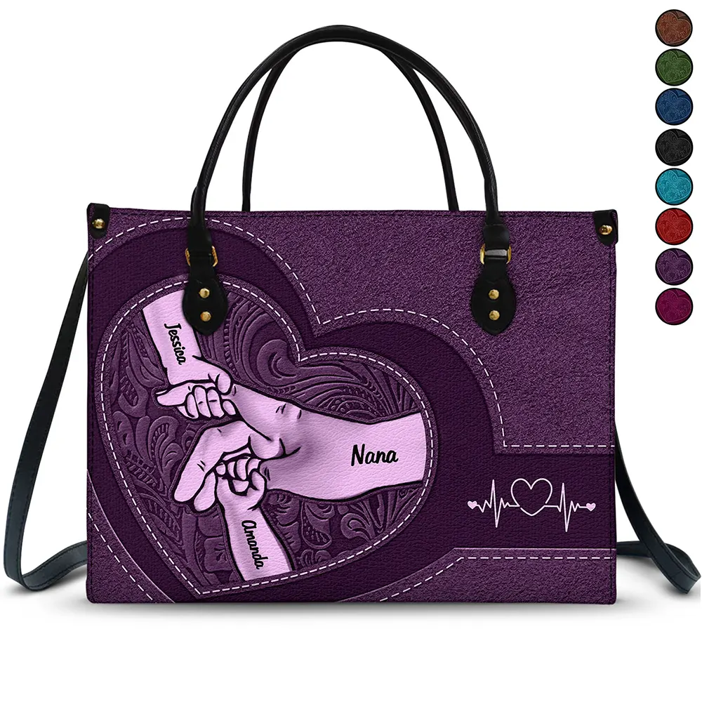 Hands In Hands Mom Nana And Children - Personalized Leather Bag