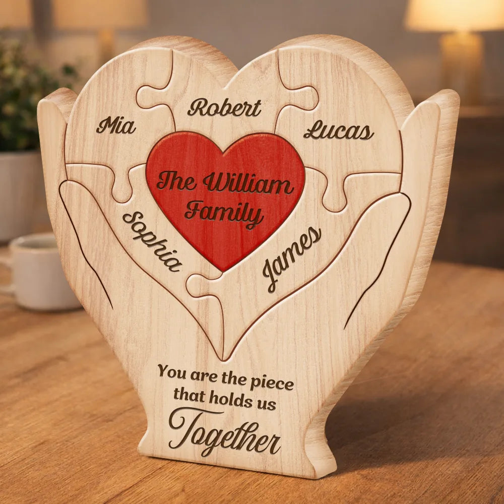 Hands Holding Heart You Are The Piece That Holds Us Together - Personalized Custom Shaped Wooden Puzzle