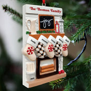 Family,Gift For Couples,Love,Christmas,Pet Lovers - Hanging Socks Cozy Fireplace Family Friend - Personalized Embossed Ceramic Ornament