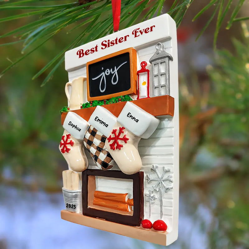 Love,Christmas,Gift For Bestie,Gifts For Colleagues - Hanging Socks Cozy Fireplace Family Friend Team - Personalized Embossed Ceramic Ornament