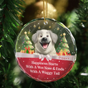 Dog Lovers, Dog Mom, Dog Dad, Dog Couple - Happiness Starts With A Wet Nose & Ends With A Waggy Tail - Personalized Circle Glass Ornament