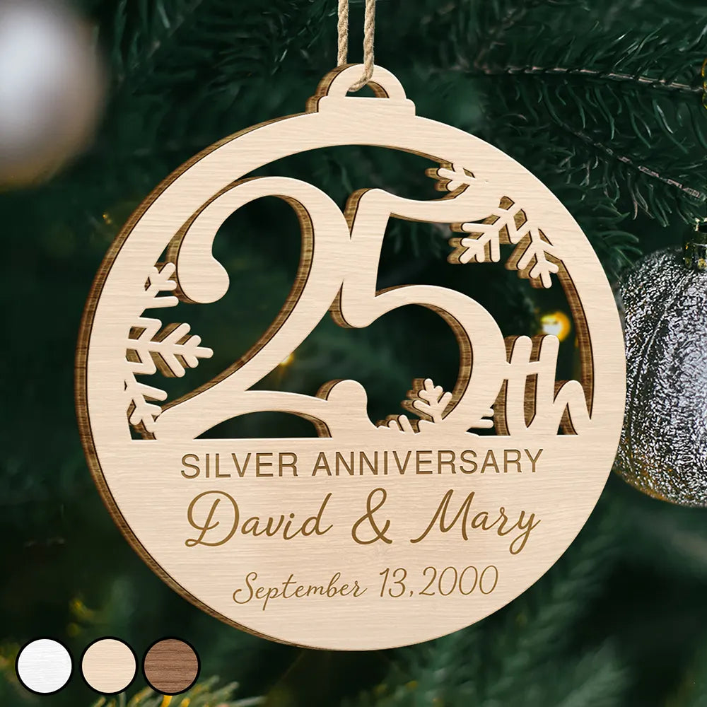 Wedding Anniversary,Gift For Couples,Gift For Husband,Gift For Wife,Happy - Happy 25th Anniversary - Personalized Custom Shaped Wooden Ornament