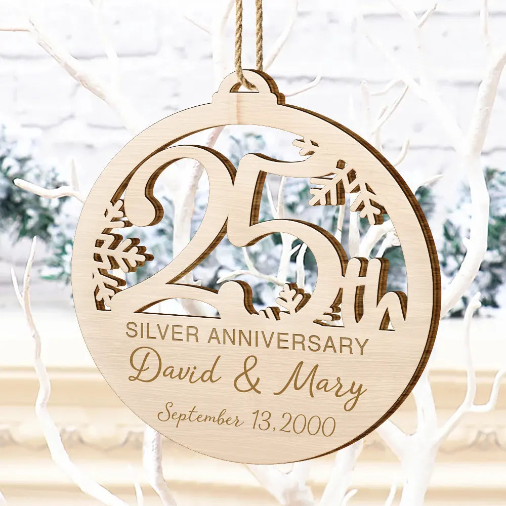 Wedding Anniversary,Gift For Couples,Gift For Husband,Gift For Wife,Happy - Happy 25th Anniversary - Personalized Custom Shaped Wooden Ornament