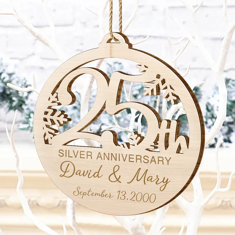 Wedding Anniversary,Gift For Couples,Gift For Husband,Gift For Wife,Happy - Happy 25th Anniversary - Personalized Custom Shaped Wooden Ornament