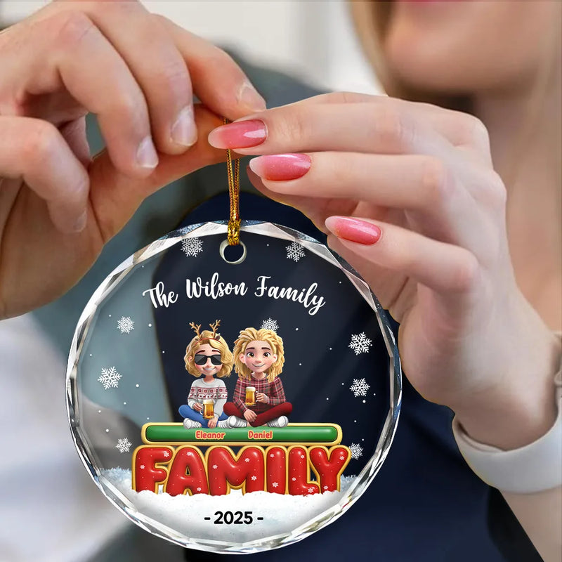 Christmas, Happy, Family - Happy All Family 3D Effect - Personalized Circle Glass Ornament
