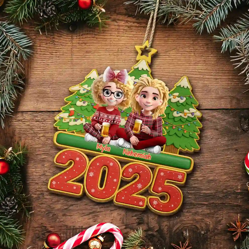 Christmas,Happy,Family - Happy All Family 3D Effect - Personalized Custom Shaped Wooden Ornament