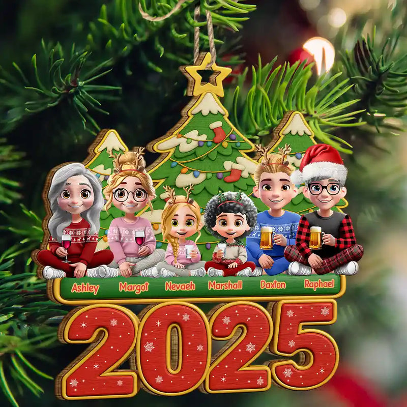 Christmas,Happy,Family - Happy All Family 3D Effect - Personalized Custom Shaped Wooden Ornament
