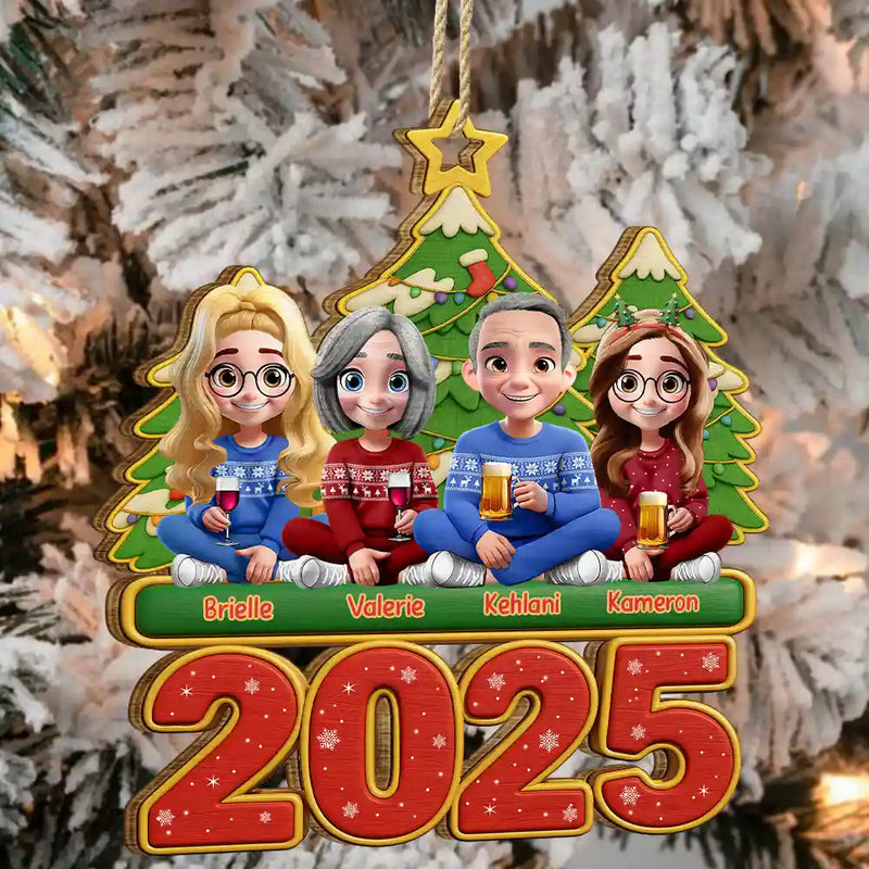 Christmas,Happy,Family - Happy All Family 3D Effect - Personalized Custom Shaped Wooden Ornament