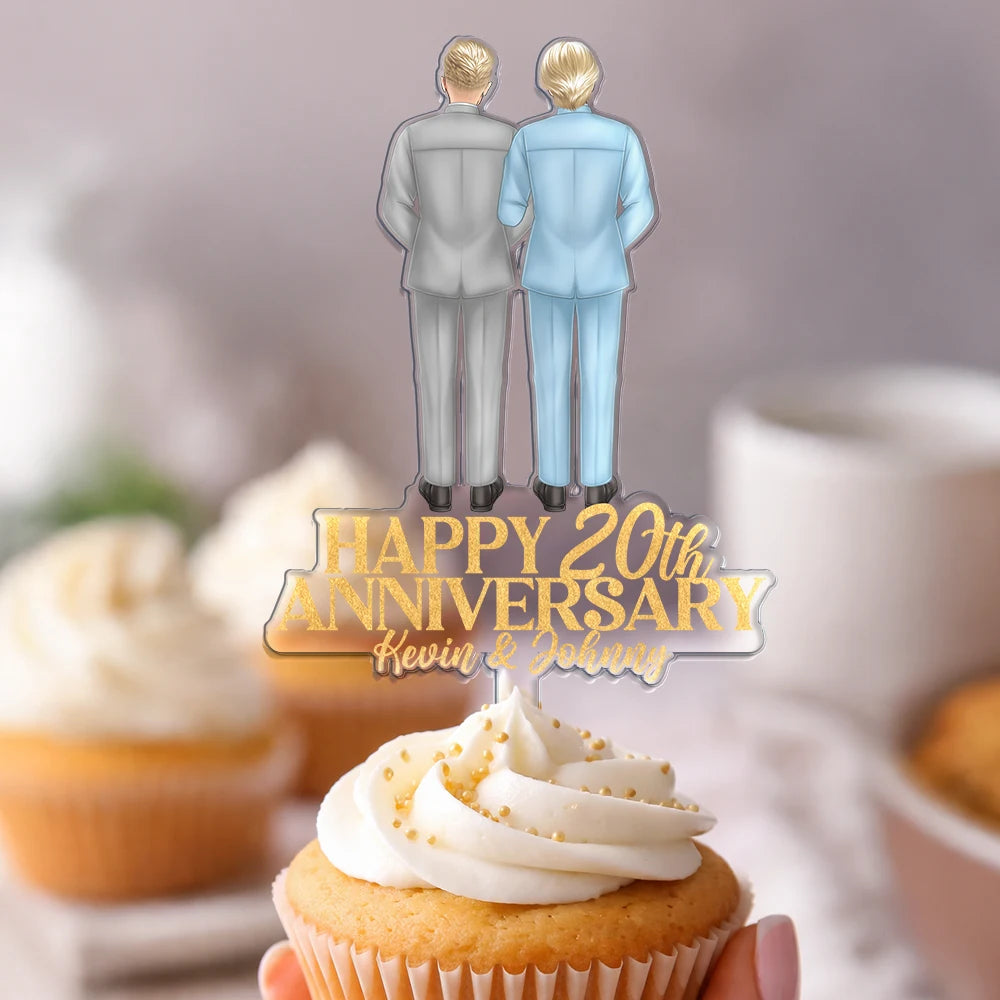 Gift For Couples, Gift For Husband, Gift For Wife, Love, Anniversary, Old Couples - Happy Aniversary Couple Wedding - Personalized Acrylic Cake Topper