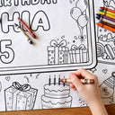 Playful,Back To School,Gift For Kids,Icon,Custom Text - Happy Birthday For Boy Girl - Personalized Coloring Tablecloth