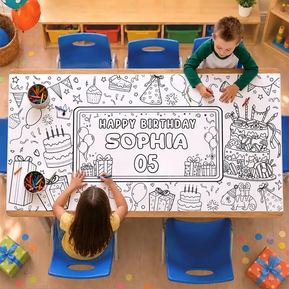 Happy Birthday For Boy Girl - Personalized Coloring Tablecloth