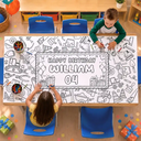 Playful,Back To School,Gift For Kids,Icon,Custom Text - Happy Birthday For Boy Girl - Personalized Coloring Tablecloth