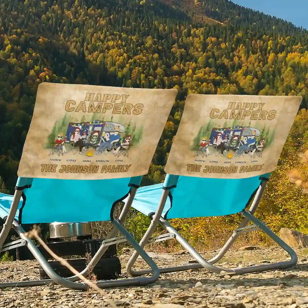 Family,Gift For Couples,Gift For Husband,Gift For Wife,Parents,Pet Couple,Camping - Happy Campers - Personalized Folding Chair Cover