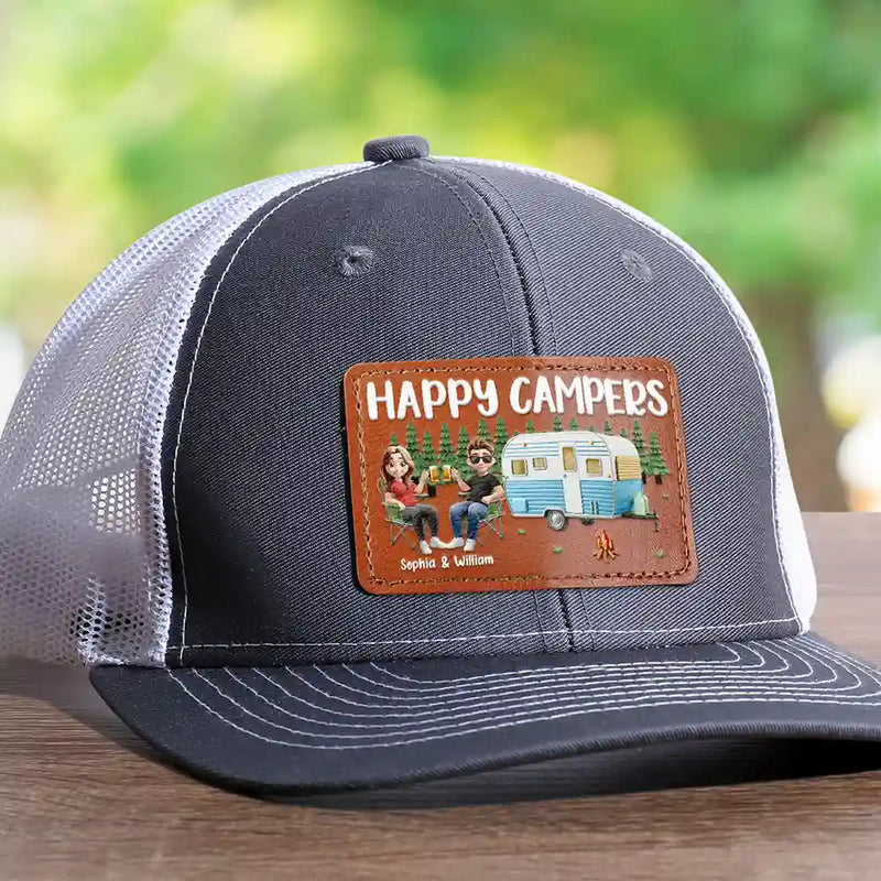 Camping,Couple's Hobby - Happy Campers Couple - Personalized Leather Patch Hat