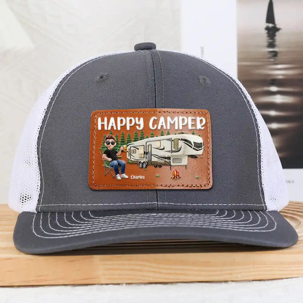 Camping,Couple's Hobby - Happy Campers Couple - Personalized Leather Patch Hat