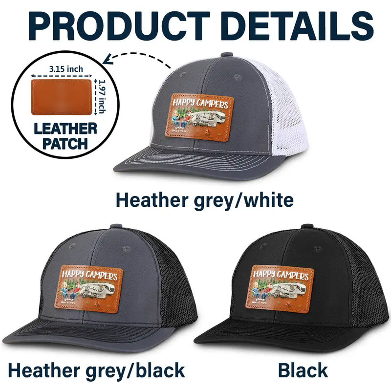 Camping,Couple's Hobby - Happy Campers Couple - Personalized Leather Patch Hat