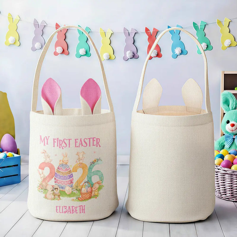 Easter,Non-Eng,Gift For Kids,Gift For Grandkids,Grandma - Grandkids,Grandpa - Grandkids,Dad - Children,Mom - Children,Happy - Happy Easter - Personalized Bunny Ears Bucket Bag
