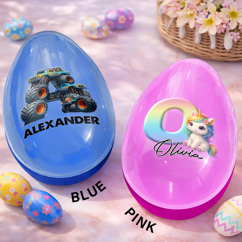 Easter,Happy,Gift For Kids,Parents - Happy Easter 3D Monster Truck Toy And Unicorn Alphabet - Personalized Fillable Egg