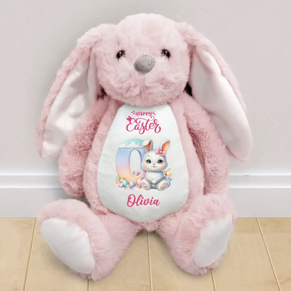 Gift For Kids, Grandpa - Grandkids, Grandma - Grandkids, Gift For Grandkids, Easter - Happy Easter Bunny Alphabet Letters - Personalized Soft Toy Bunny
