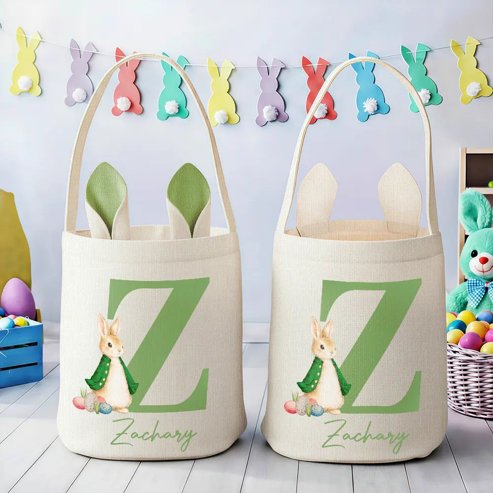 Gift For Kids,Grandma - Grandkids,Gift For Grandkids,Dad - Children,Mom - Children,Easter,Happy - Happy Easter Cute Rabbit Initial - Personalized Bunny Ears Bucket Bag