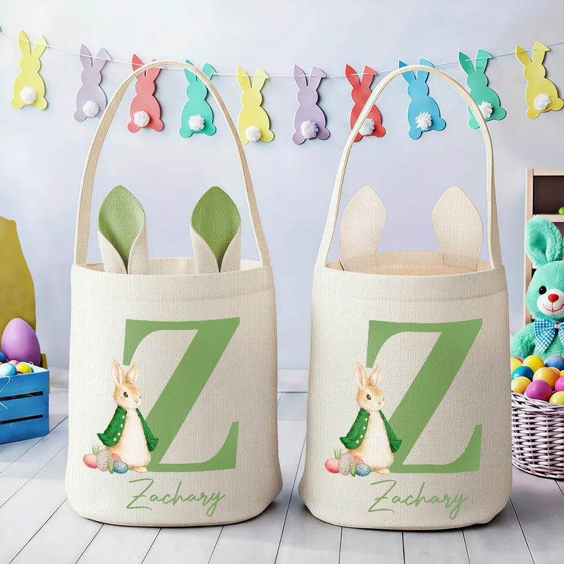 Gift For Kids,Grandma - Grandkids,Gift For Grandkids,Dad - Children,Mom - Children,Easter,Happy - Happy Easter Cute Rabbit Initial - Personalized Bunny Ears Bucket Bag