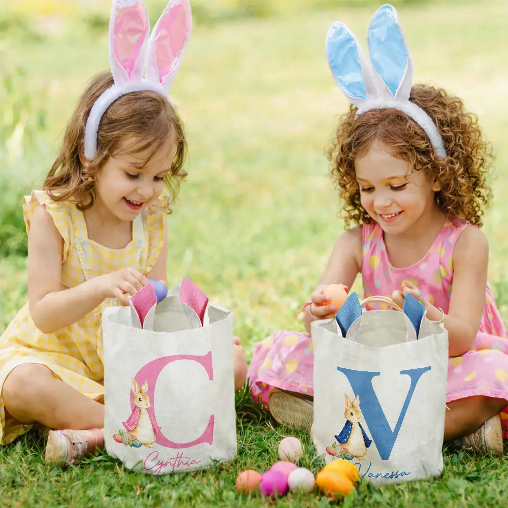 Gift For Kids,Grandma - Grandkids,Gift For Grandkids,Dad - Children,Mom - Children,Easter,Happy - Happy Easter Cute Rabbit Initial - Personalized Bunny Ears Bucket Bag