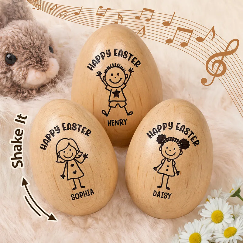 Easter,Gift For Kids,Grandma - Grandkids,Gift For Grandkids,Grandpa - Grandkids,Dad - Children,Mom - Children,Happy,Stick Figure - Happy Easter Kids Stick Figure - Personalized Musical Wooden Easter Egg Shaker
