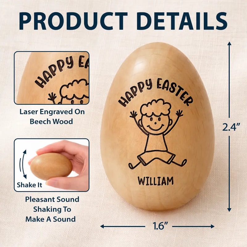 Easter,Gift For Kids,Grandma - Grandkids,Gift For Grandkids,Grandpa - Grandkids,Dad - Children,Mom - Children,Happy,Stick Figure - Happy Easter Kids Stick Figure - Personalized Musical Wooden Easter Egg Shaker