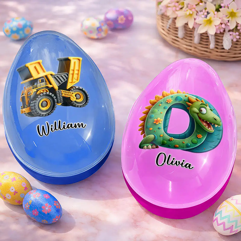 Easter,Happy,Gift For Kids,Parents - Happy Easter Truck Car Dinosaur Mermaid Alphabet - Personalized Fillable Egg