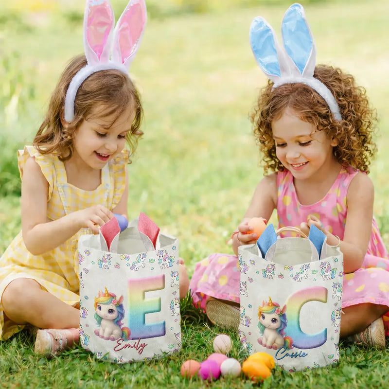 Gift For Kids,Grandma - Grandkids,Gift For Grandkids,Dad - Children,Mom - Children,Easter,Happy - Happy Easter Unicorn Alphabet - Personalized Bunny Ears Bucket Bag