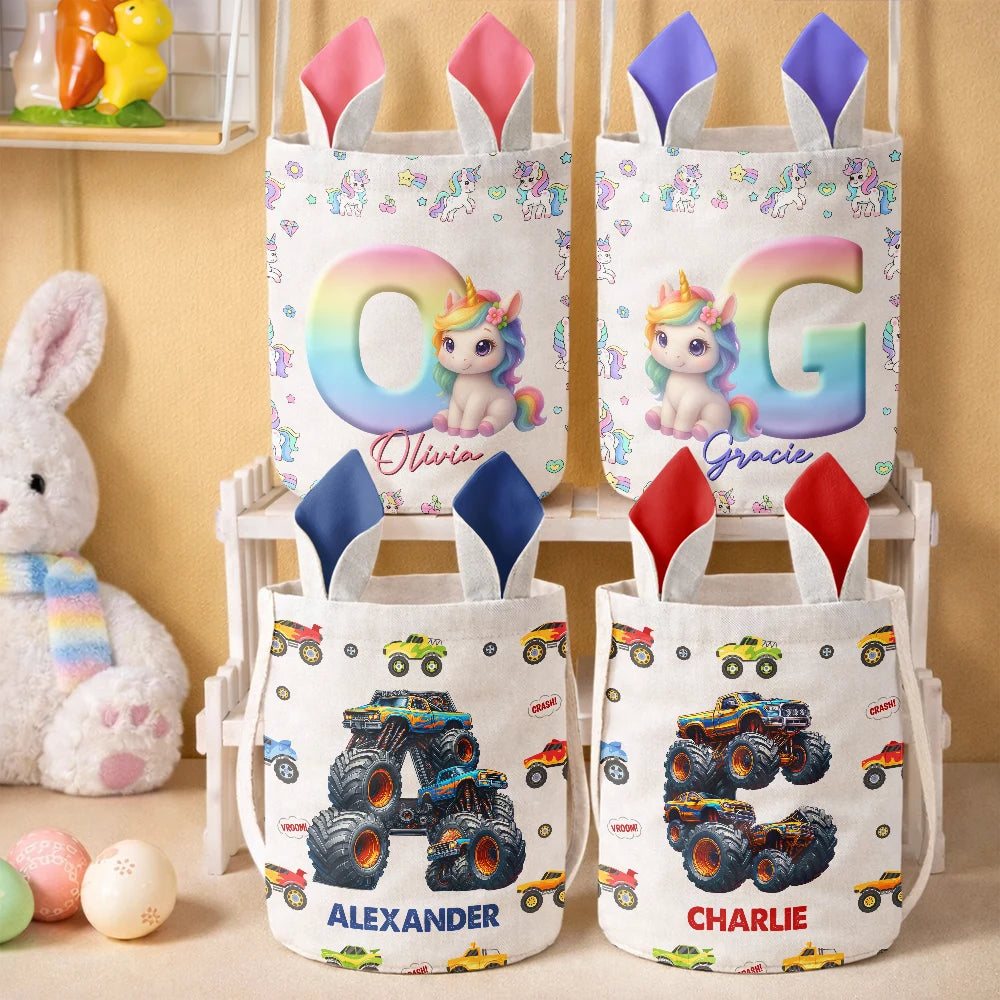 Gift For Kids,Grandma - Grandkids,Gift For Grandkids,Dad - Children,Mom - Children,Easter,Happy - Happy Easter Unicorn Alphabet - Personalized Bunny Ears Bucket Bag