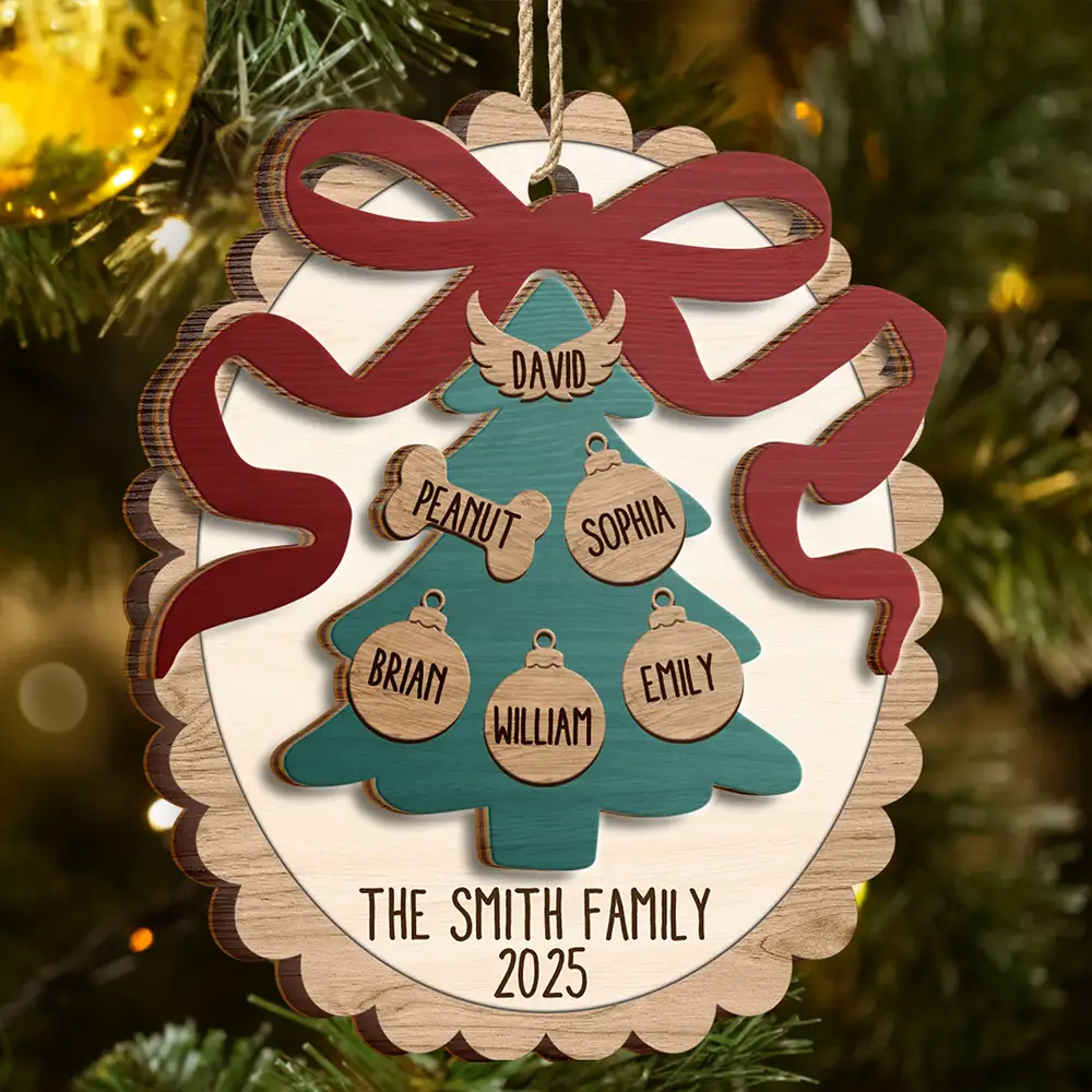 Happy Family Bow Tree - Personalized 2-Layered Wooden Ornament