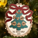 Family, Gift For Sibling, Gift For Sisters, Gift For Brothers, Love, Christmas, Pet Lovers, Parents, Gift For Grandparents - Happy Family Bow Tree - Personalized 2-Layered Wooden Ornament