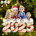 Christmas, Family, Parents, Gift For Grandparents, Happy, Pet Lovers, Gift For Sibling - Happy Family Kid Dog Cat Christmas Tree Cake - Personalized Custom Shaped Acrylic Ornament