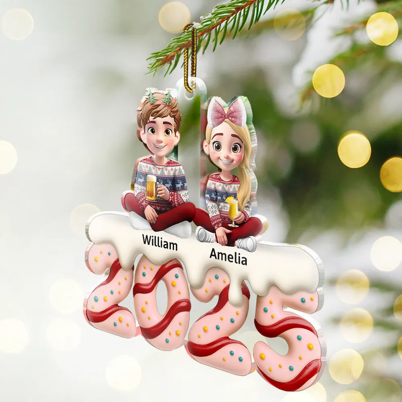 Christmas, Family, Parents, Gift For Grandparents, Happy, Pet Lovers, Gift For Sibling - Happy Family Kid Dog Cat Christmas Tree Cake - Personalized Custom Shaped Acrylic Ornament