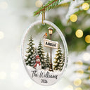 Christmas,Cozy,Family,Custom Text - Happy Family Name Snowman - Personalized Circle Acrylic Ornament