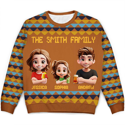 Happy Family Parent With Kid 3D Effect - Personalized Unisex Ugly Sweater