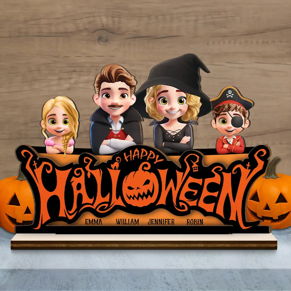 Halloween,Family,Happy - Happy Halloween Family Costume - Personalized Custom Shaped 2-Layered Wooden Plaque