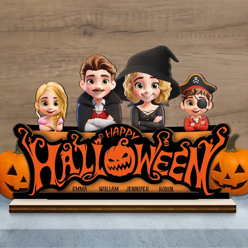 Halloween,Family,Happy - Happy Halloween Family Costume - Personalized Custom Shaped 2-Layered Wooden Plaque