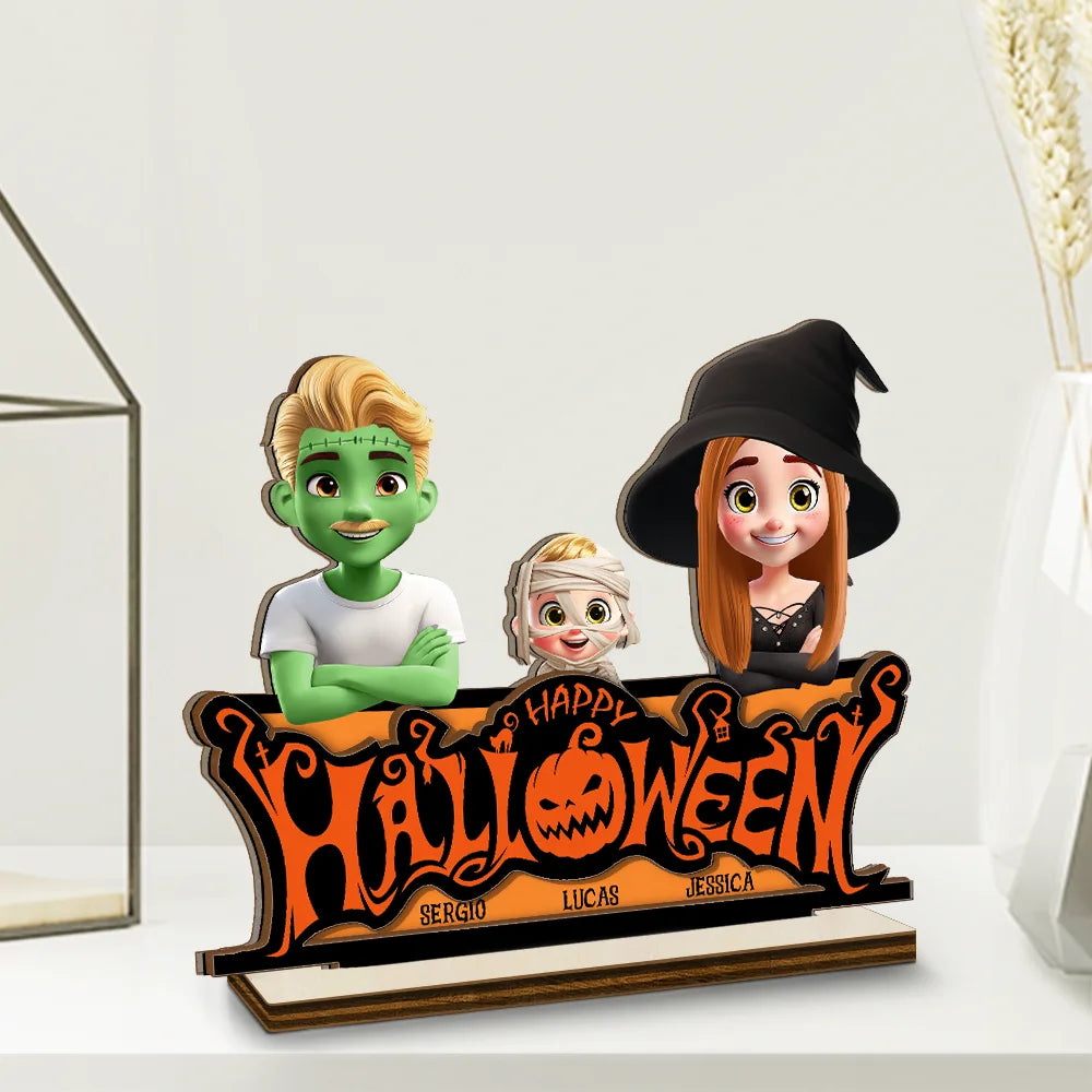 Halloween,Family,Happy - Happy Halloween Family Costume - Personalized Custom Shaped 2-Layered Wooden Plaque