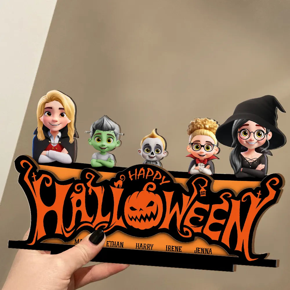 Halloween,Family,Happy - Happy Halloween Family Costume - Personalized Custom Shaped 2-Layered Wooden Plaque
